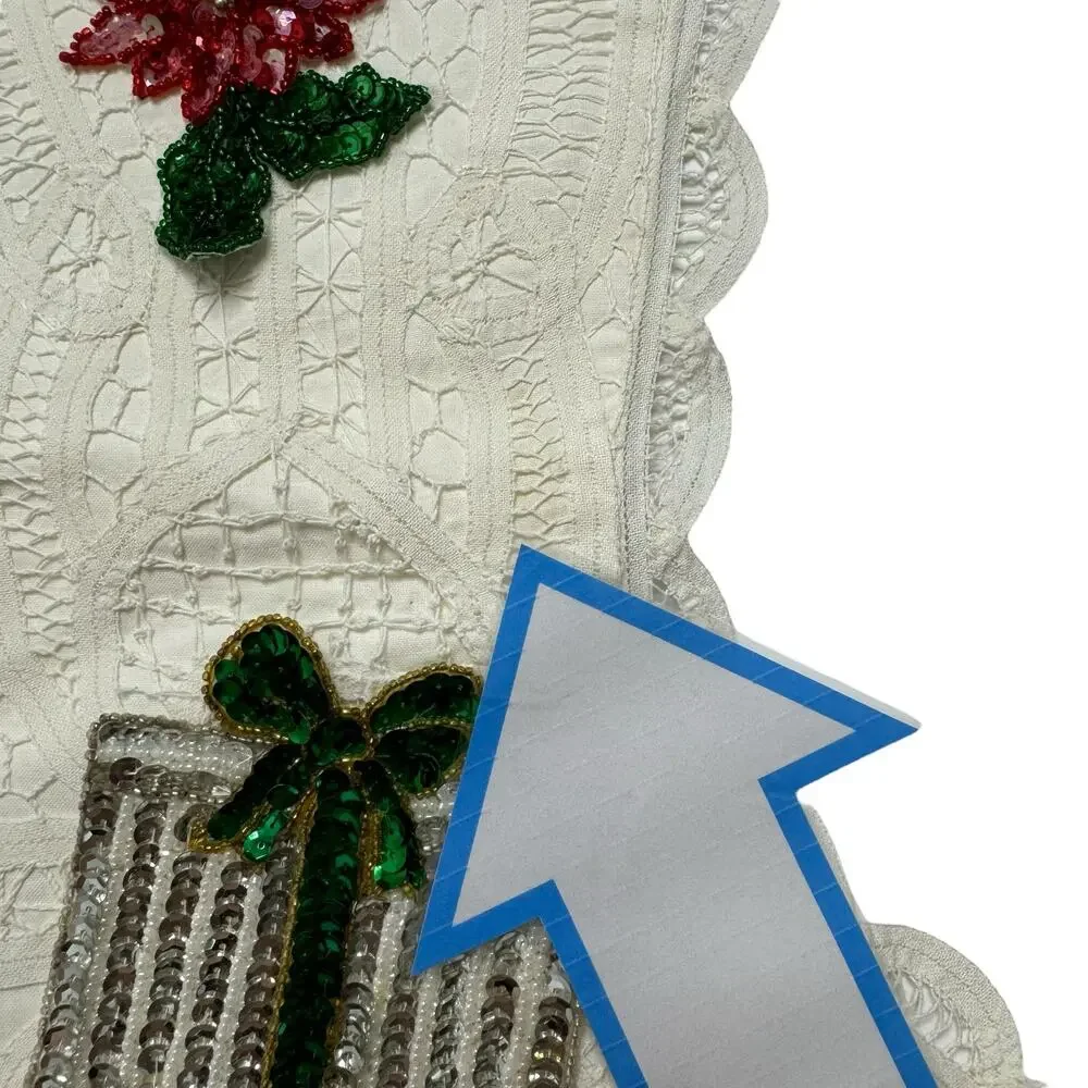 APRIL CORNELL Christmas Stocking Decoration White Lace Sequin Appliqués Set of 2